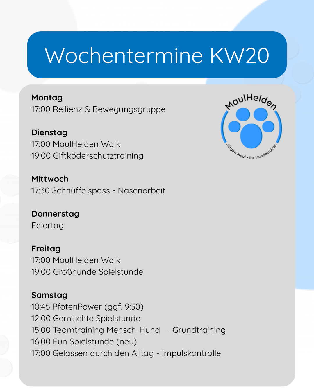 Wochentermine KW 20